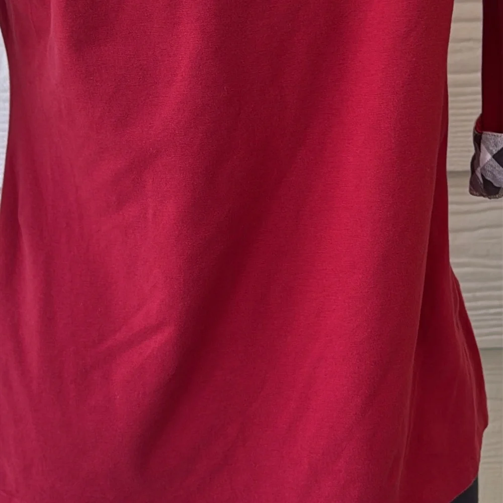 Burberry Red Top with Plaid Cuffs - Picture 4 of 11